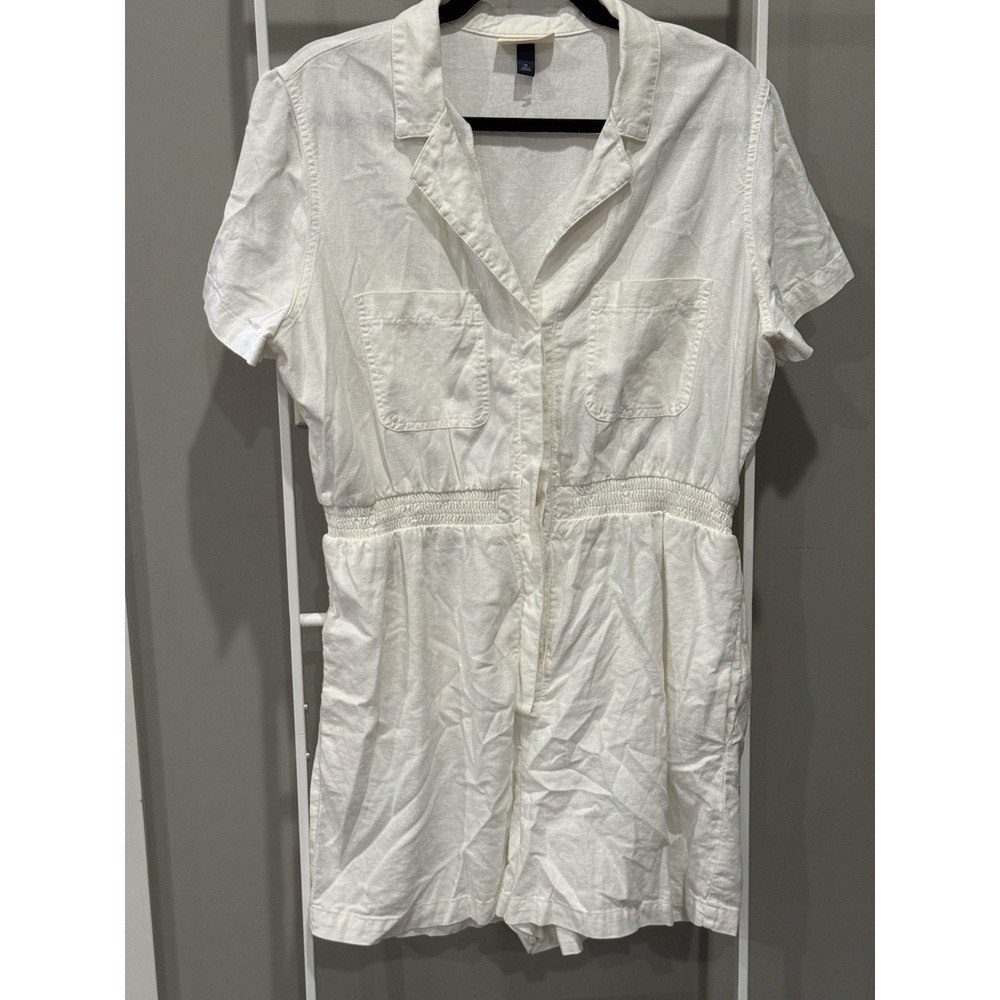 Universal Thread Utility White‎ Linen Blend Romper Coastal Chic Clean Girl XL